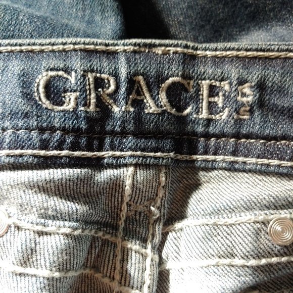 Grace In LA Midrise Straight Leg Lace Blingy Crystals Pocket Flaps 31 - Picture 14 of 16